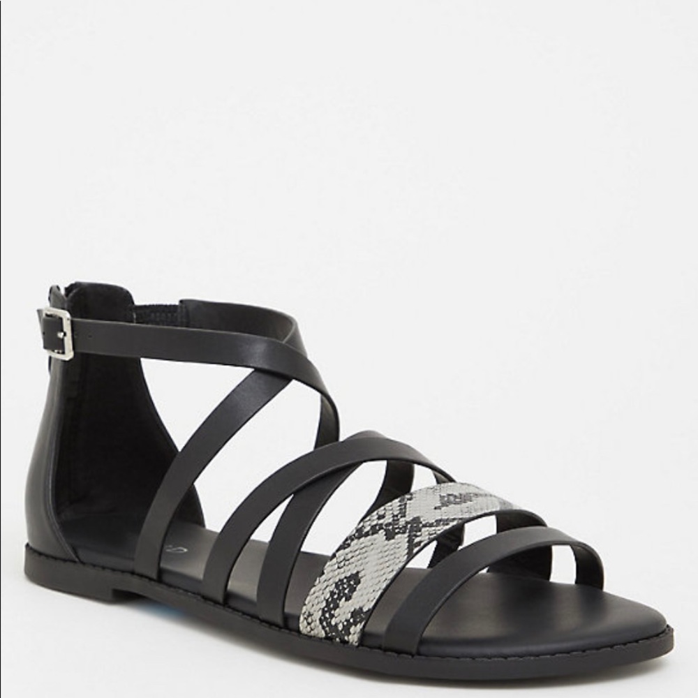 SNAKESKIN PRINT FAUX LEATHER GLADIATOR SANDAL